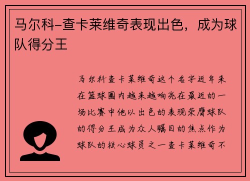 马尔科-查卡莱维奇表现出色，成为球队得分王